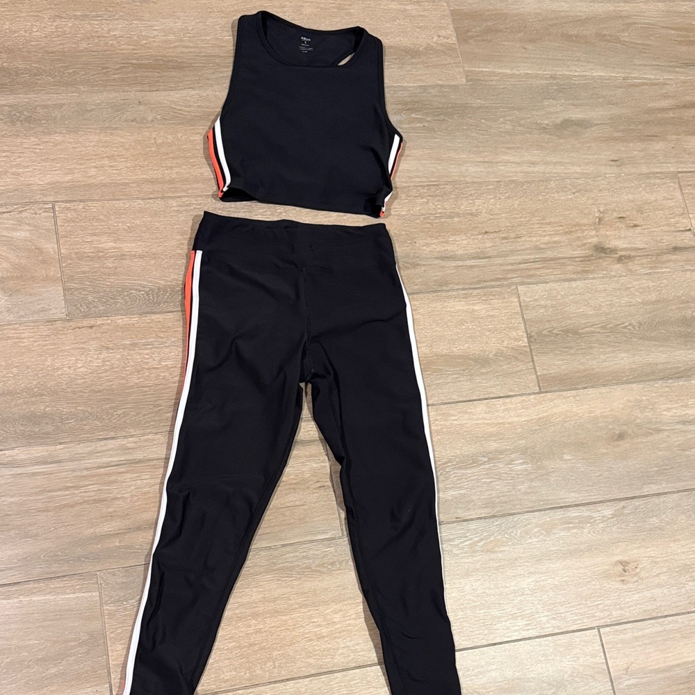 Aqua Black Athletic Set with Red and White Stripes